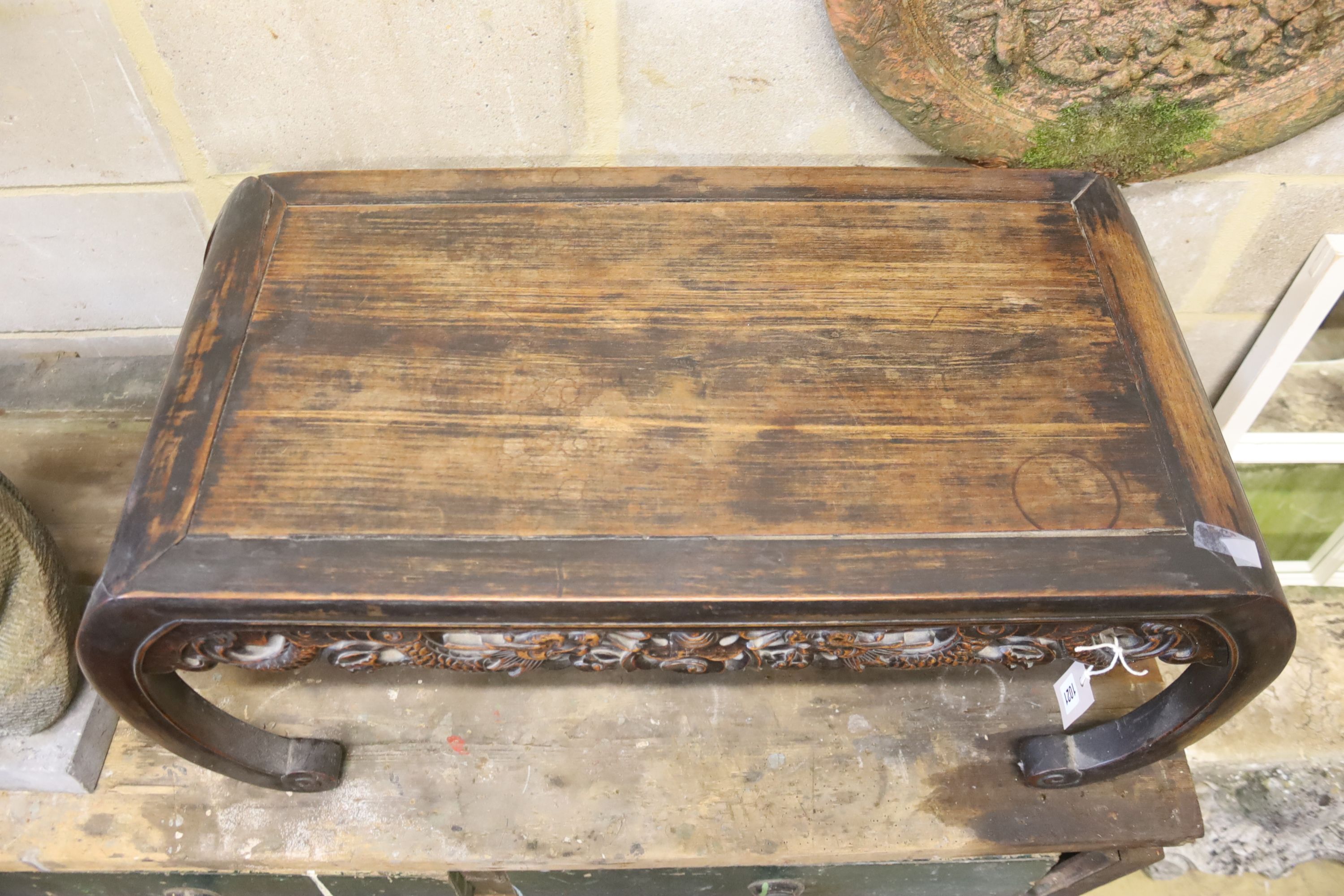 A Chinese rectangular hardwood low table, length 82cm, depth 39cm, height 36cm